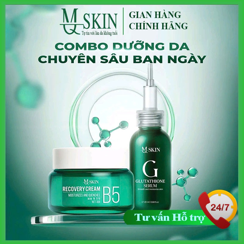 MQSKIN Combo Serum Glutathione MQ SKIN & Kem B5 MQ SKIN GIÚP CĂNG BÓNG SÁNG DA  DƯỠNG DA TRẮNG SÁNG
