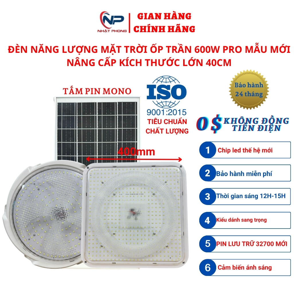 Đèn Năng Lượng Mặt Trời Ốp Trần Lốc Xoáy Công suất 300,400,500w Tiết Kiệm Điện tuổi thọ 10 năm Điều 