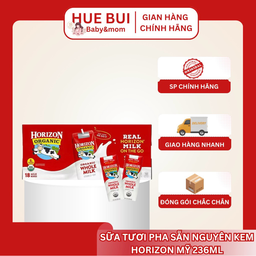(Huebui Baby) [Date 1/10/2026] Thùng 18 Hộp Sữa Tươi Nguyên Kem Horizon Organic Whole Milk Pha Sẵn 2
