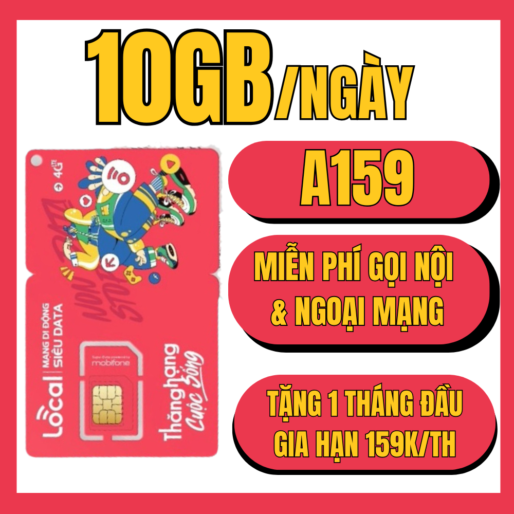 (FREE THÁNG ĐẦU) Sim 5G A159 Local – Data + Gọi Không Giới Hạn – Gia Hạn 159K