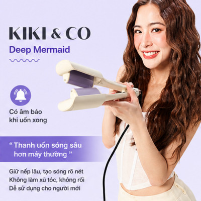 Máy Uốn Tóc Sóng Nước 36mm KIKI & CO Ion Âm – Tạo Kiểu Nàng Tiên Cá Mermaid Curl, 4 Mức Nhiệt Bảo Vệ Tóc