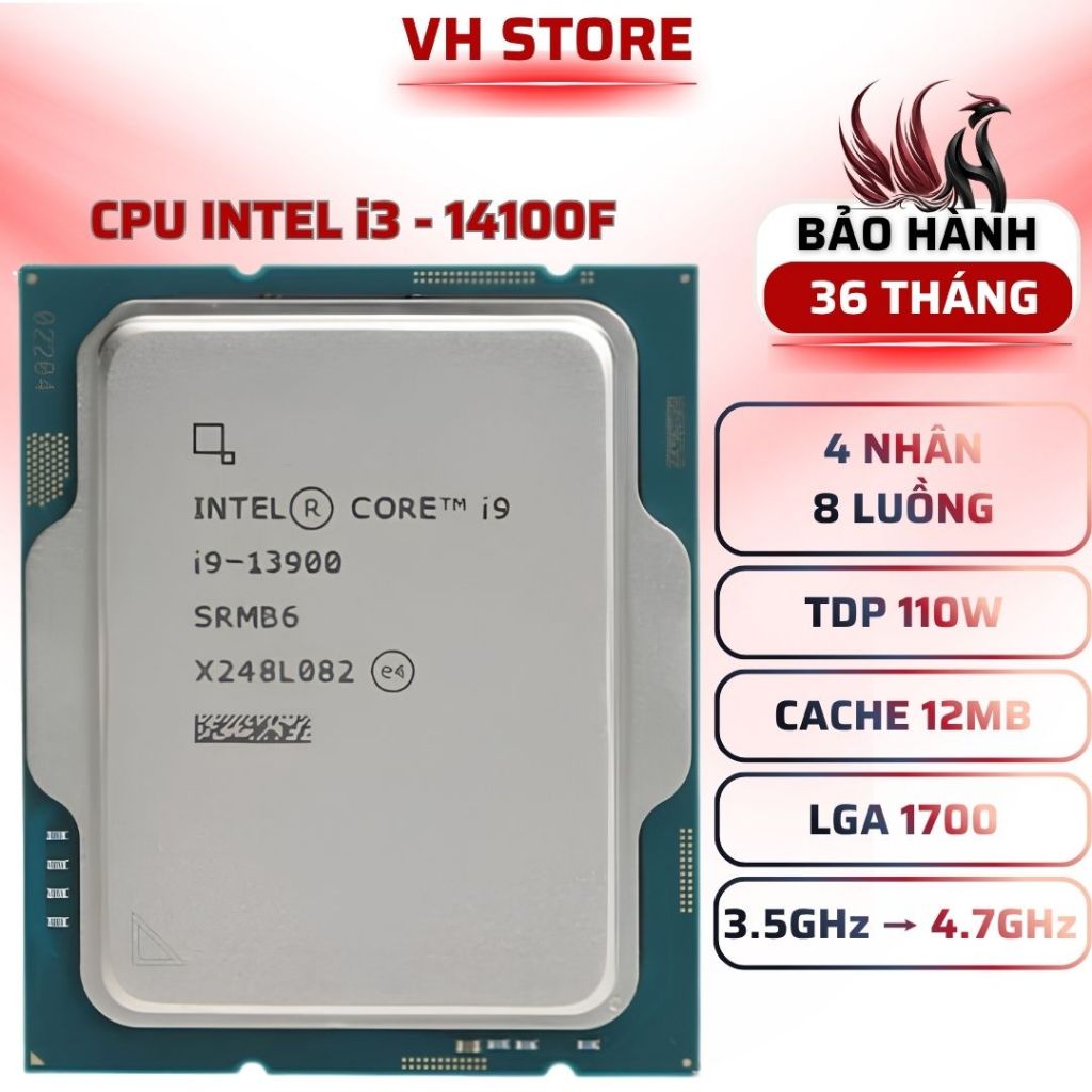 CPU Intel i3-14100F (4C/8T, 4.7GHz) Gen 14 - BẢO HÀNH 36 THÁNG - VHSTORE