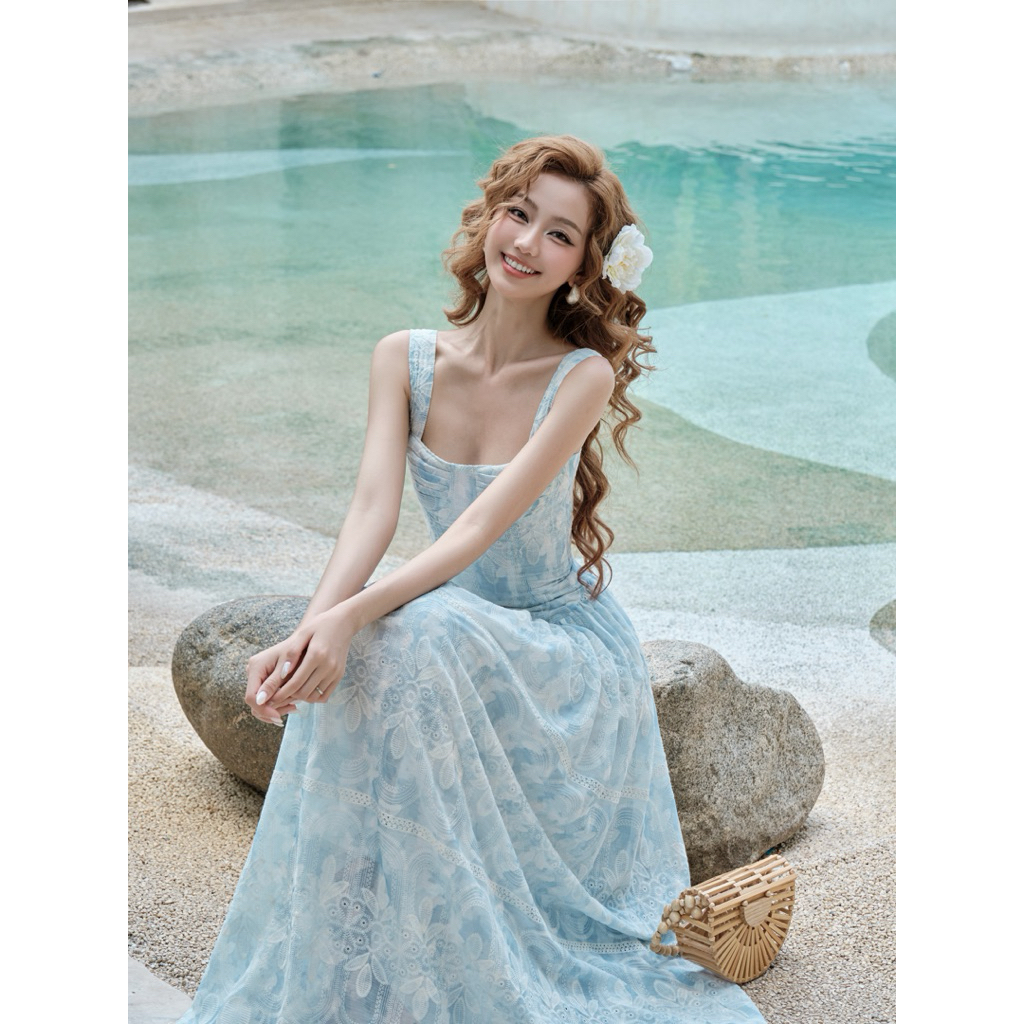 váy dây hoa xếp li ngực tầng xoè dài Olivia dress