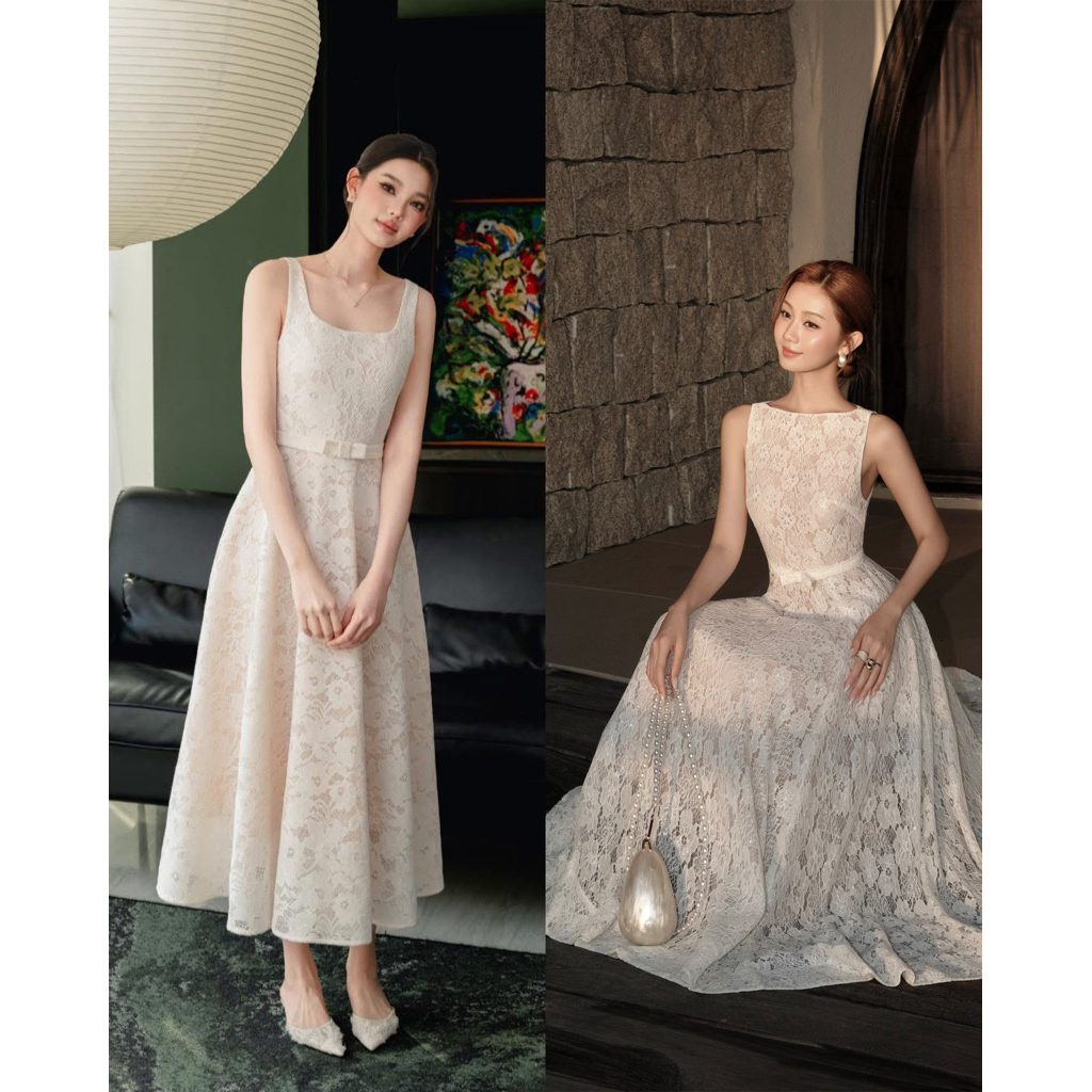 váy ren xoè phối nơ eo dáng dài HOIVU Bella/ Sophia dress dress