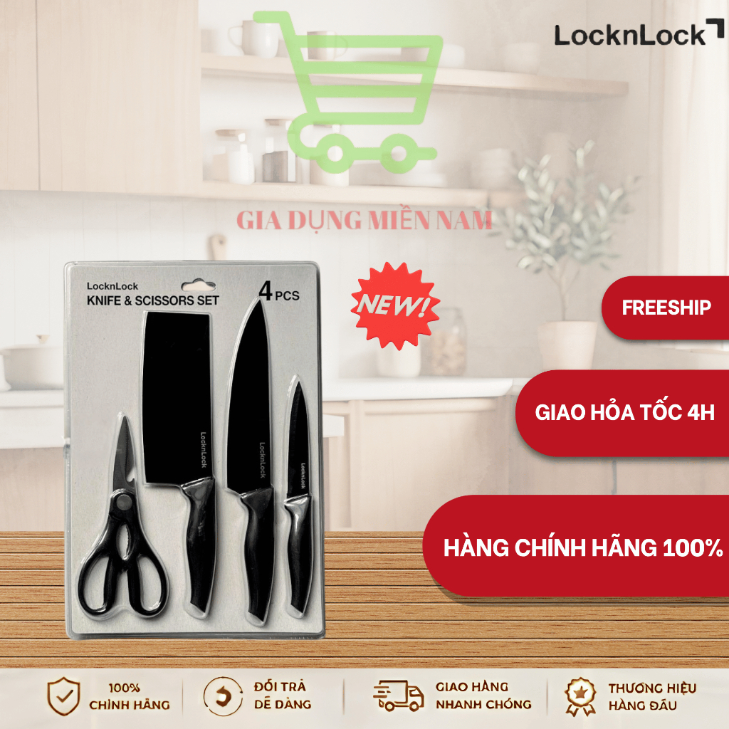 Vỉ dao nhà bếp LocknLock CKK106S4 (4 món, màu đen)