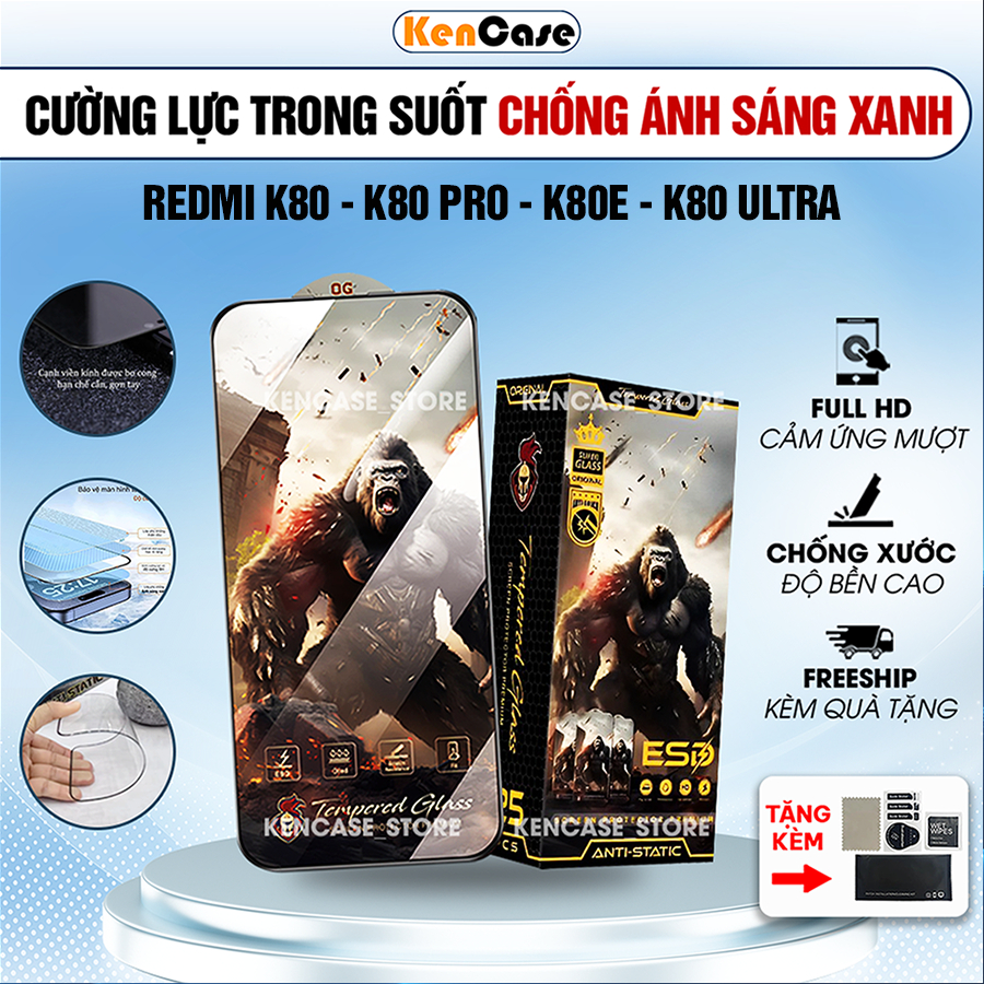 Kính cường lực Redmi K80 / K80 Pro / K80 Ultra / K80e trong suốt full màn, chống ánh sáng xanh | Miế