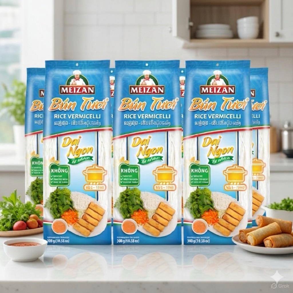 Bún Tươi Meizan 300g - Dai Ngon Tự Nhiên, Không Chất Bảo Quản (Combo 10 Bịch)
