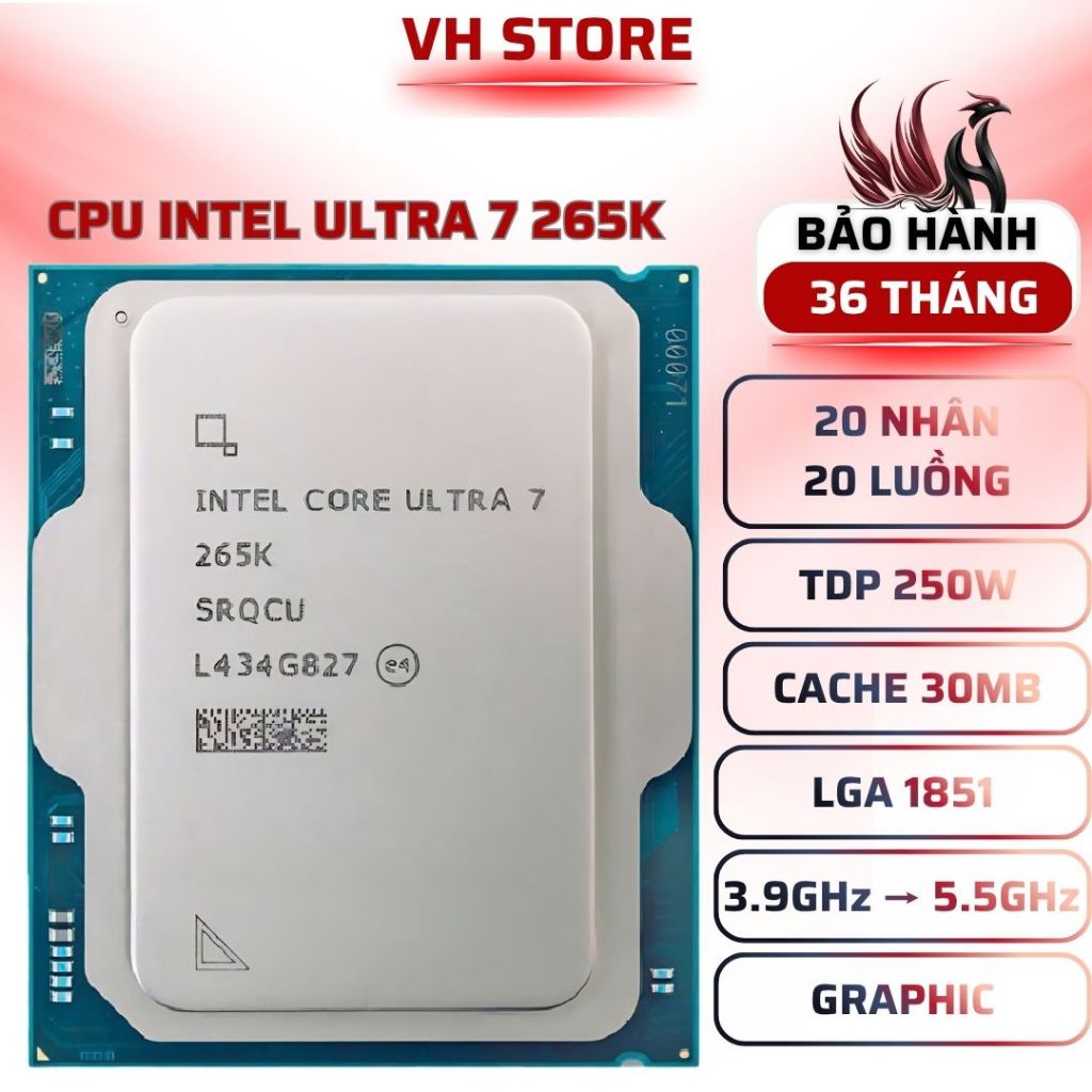 CPU Intel Core i7-265K 20 Nhân 20 Luồng 5.5GHz DDR5 PCIe 5.0 AI Boost - BẢO HÀNH 36 THÁNG - VHSTORE