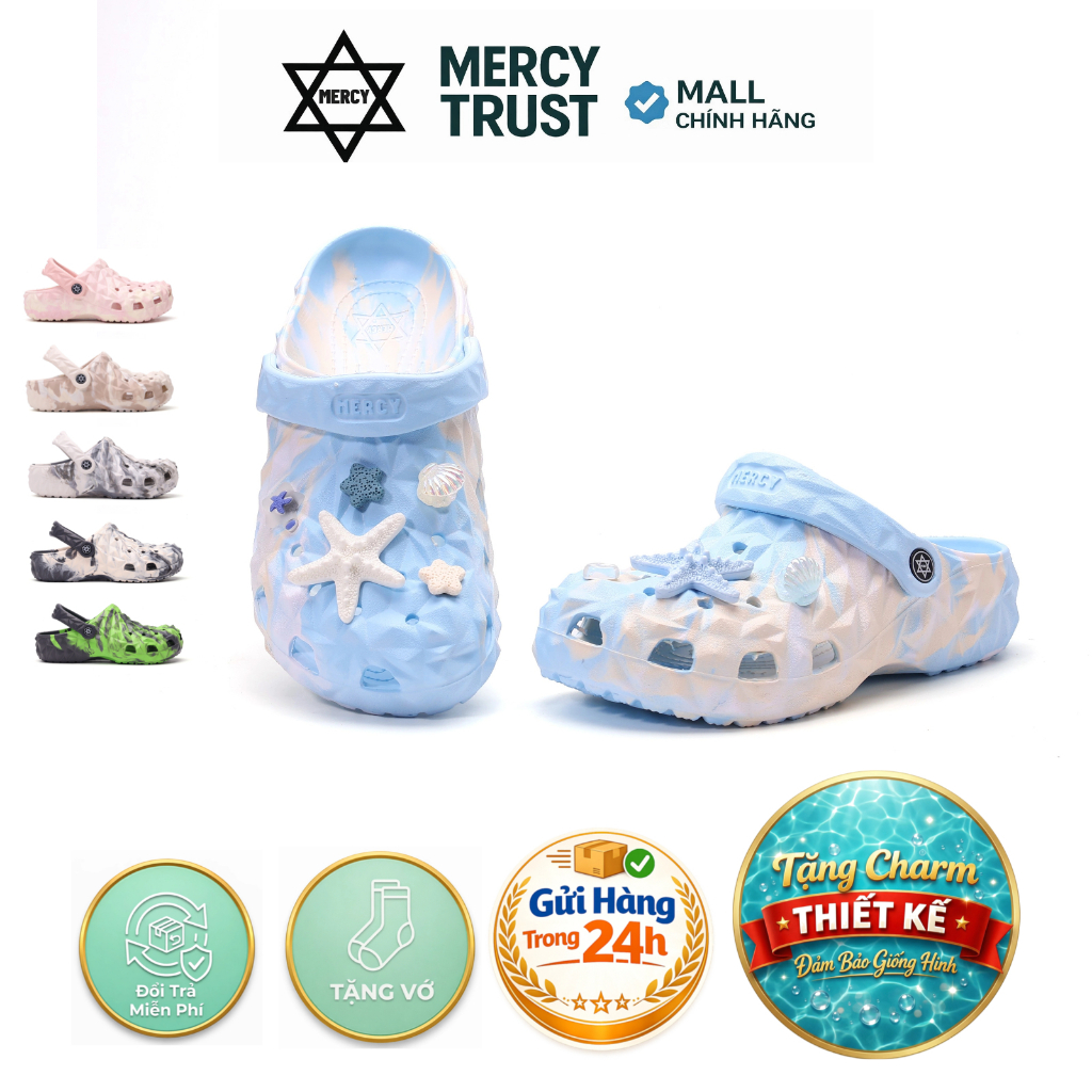 [MC11 - NO BOX] Kèm Charm Giống Hình, Vớ - Dép Sục MERCY TRUST Kim Cương Nam Nữ - Chất liệu EVA