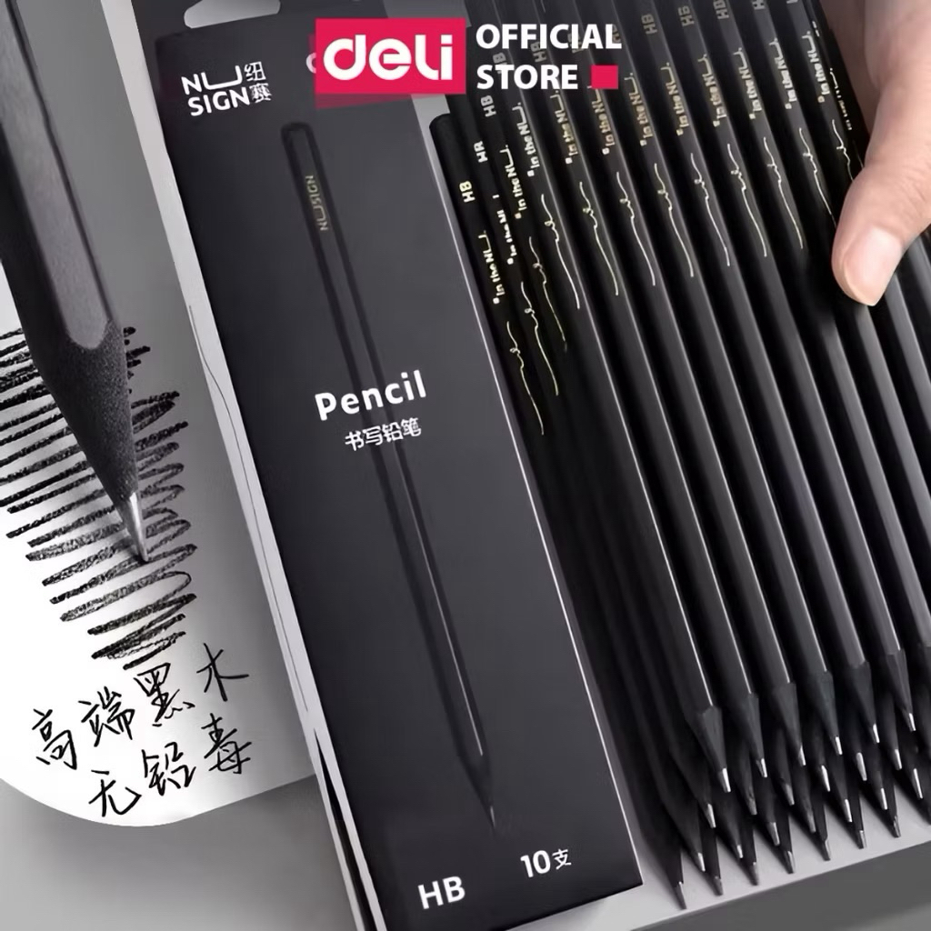 Hộp 10 chiếc bút chì 2B Nusign Deli NS722 - Lõi Đen Cao Cấp, Thân Bút Hình Lục Giác