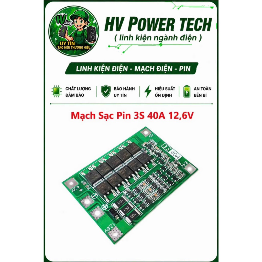 Mạch BMS 3S 40A Model 3S40A Bảo Vệ Pin Lithium 12.6V