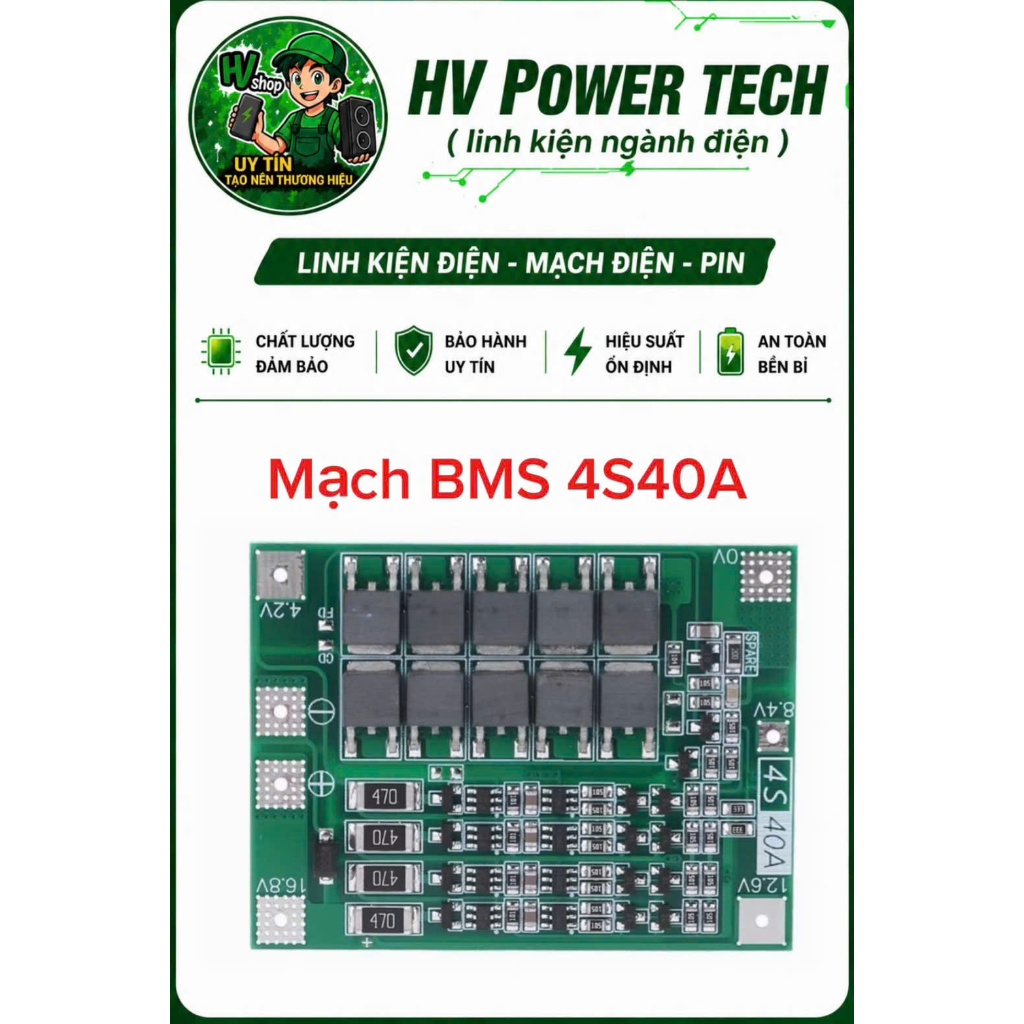 Mạch BMS 4S 40A Model 4S40A Bảo Vệ Pin Lithium 16.8V Có Cân Bằng