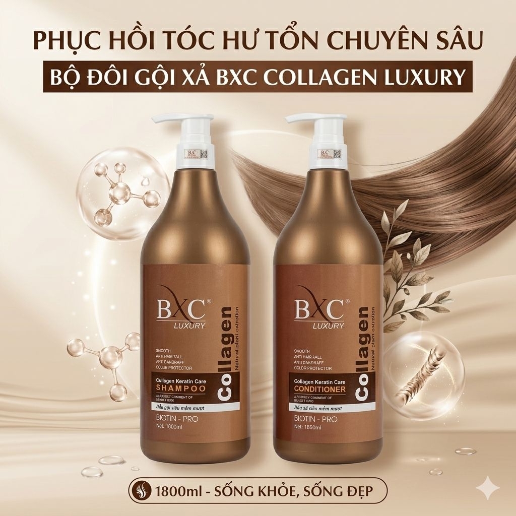 DẦU GỘI XẢ DƯỠNG TÓC BÓNG MƯỢT BXC LUXURY COLLAGEN 1800ML