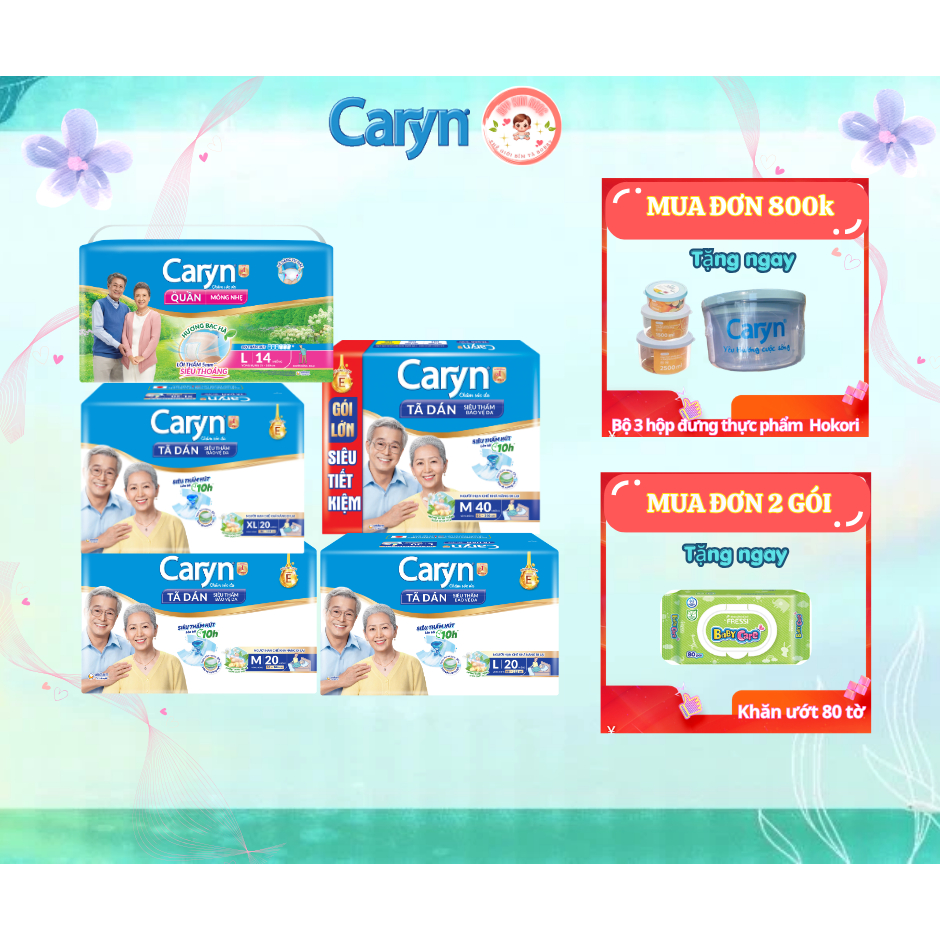 Tã dán Caryn size M40/M20/L20/XL20 - Tã quần Caryn size L14 gói lớn - Kim Ngọc