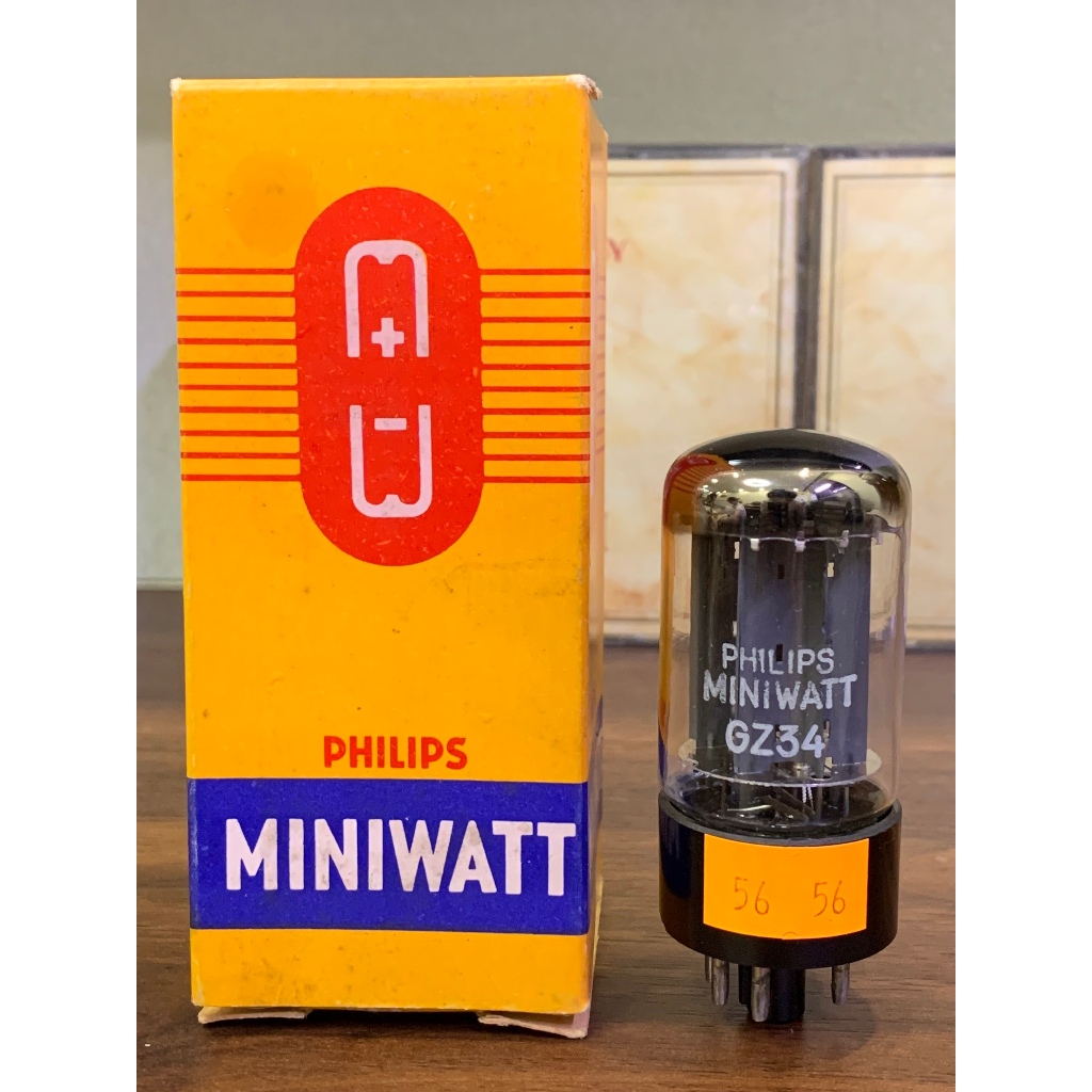 Bóng đèn nắn nguồn GZ34/ 5AR4 Philips Miniwatt - F32 code B do Mullard sản xuất - Hai O getter - NOS