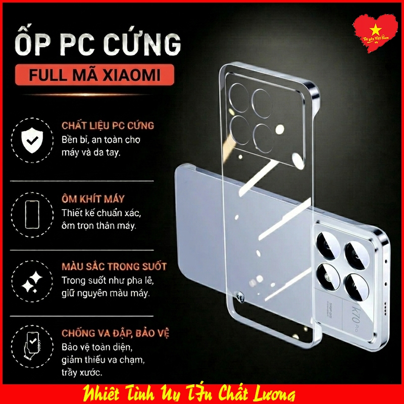 Ốp lưng cứng trong suốt không viền Xiaomi Mi 12/12x/12s, Mi 12Ultra/12s Ultra, Mi 12Pro/12s Pro ốp m