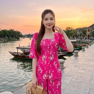 BỘ BÀ BA IN HOA TƯƠI MỚI CỔ VUÔNG MÃ KM