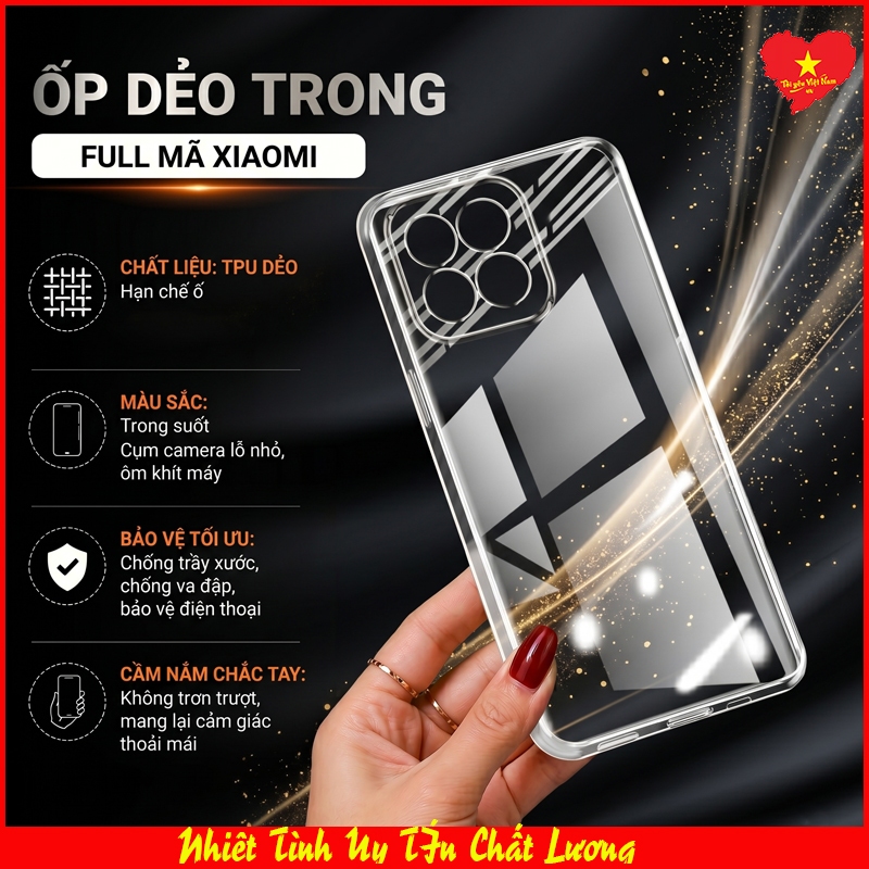 Ốp lưng dẻo trong suốt Xiaomi Mi 14, Mi 14 Pro, Mi 14 Ultra, Mi 14C, Mi 14R nhựa TPU hạn chế ố vàng