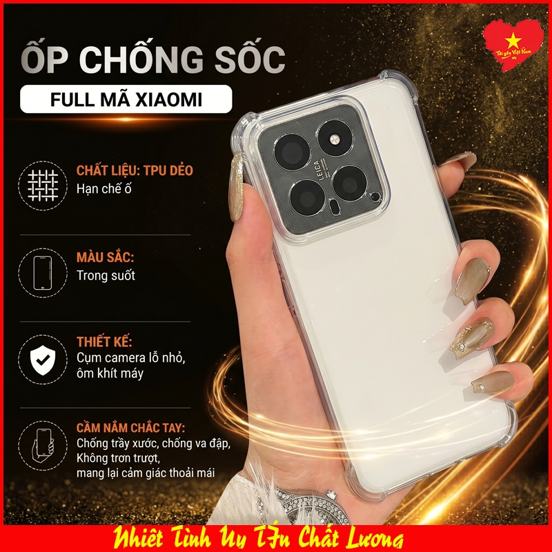 Ốp lưng chống sốc Xiaomi Mi 12/12s/12x, Mi 12s Ultra, Mi 12s Pro chất liệu TPU trong suốt có G 4 góc