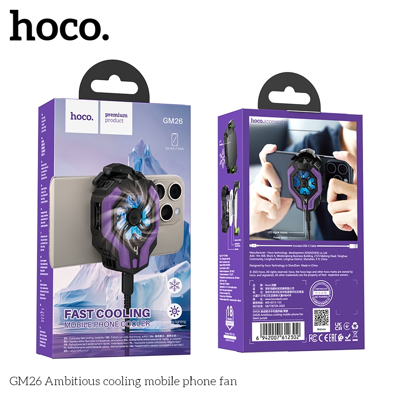 Quạt tỏa nhiệt điện thoại Hoco GM26 làm mát có 3 tốc độ gió