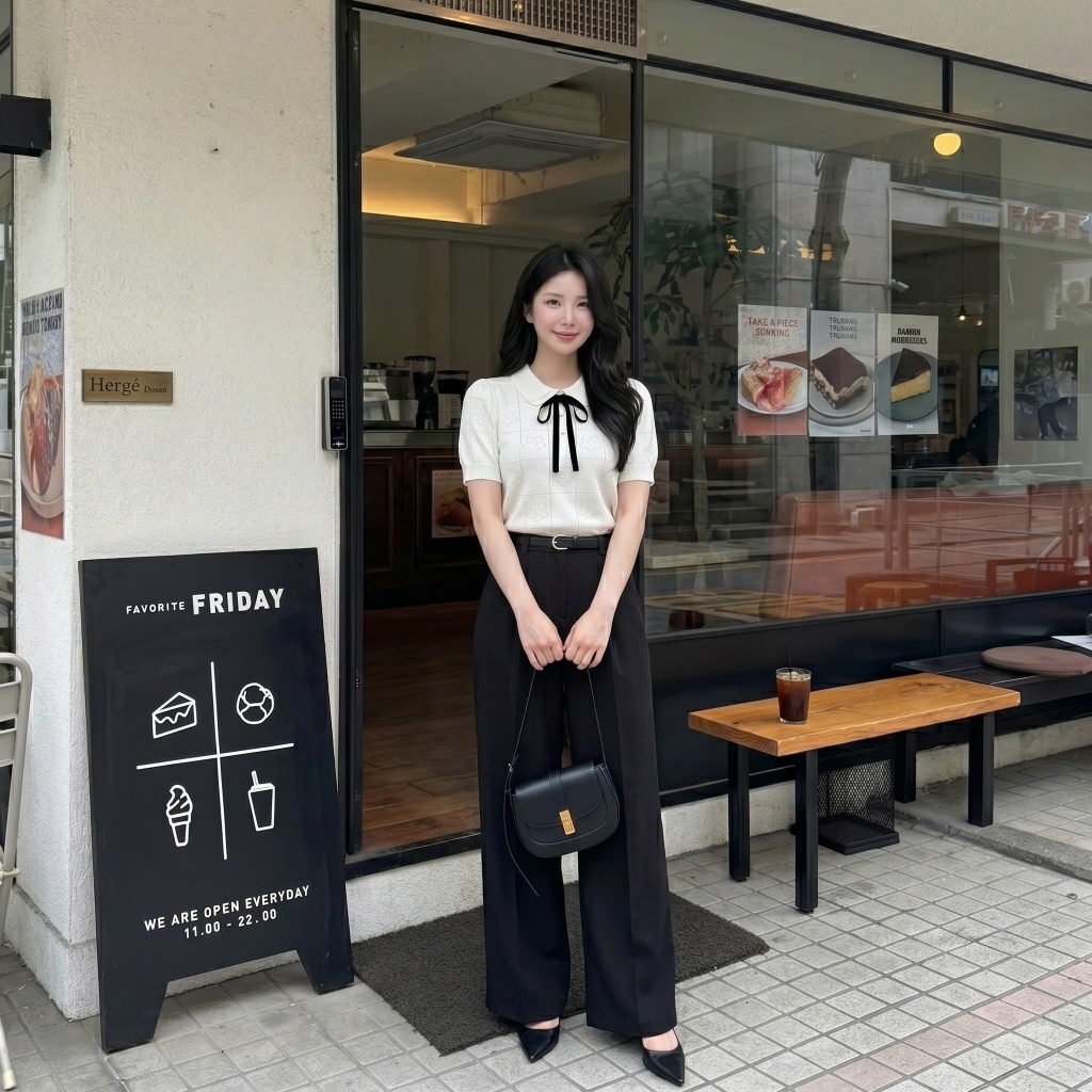 DELIZ - Áo len nữ cổ sen phối nơ dệt đục lỗ thoáng khí kết hợp họa tiết hoa dễ thương DELIZ PL308 | BigBuy360 - bigbuy360.vn
