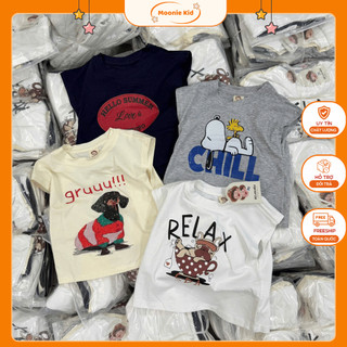Combo 4 áo phông chất cotton mềm mát cho bé, áo phông họa tiết đáng yêu mặc đi học đi chơi - A25 - Moonie Kid