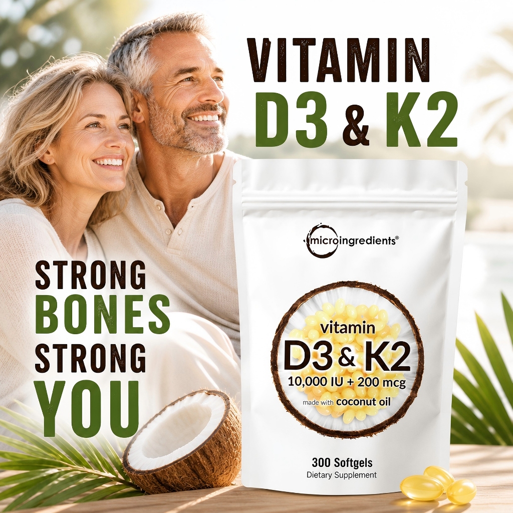 【Hàng nhập khẩu nguyên bản từ Mỹ】Micr0 Vitamin D3 10,000 Iu+K2 200mcg / Vitamin D3 5000IU+K2 100mcg