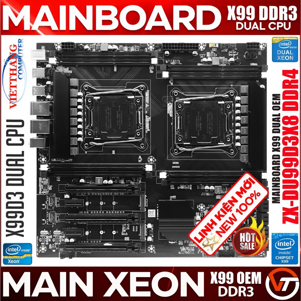 Mainboard X99 DDR3 Dual CPU X99 Dual OEM ZX-DU99D3X8 DDR3 Hỗ trợ LGA2011 E5v3 New 100%