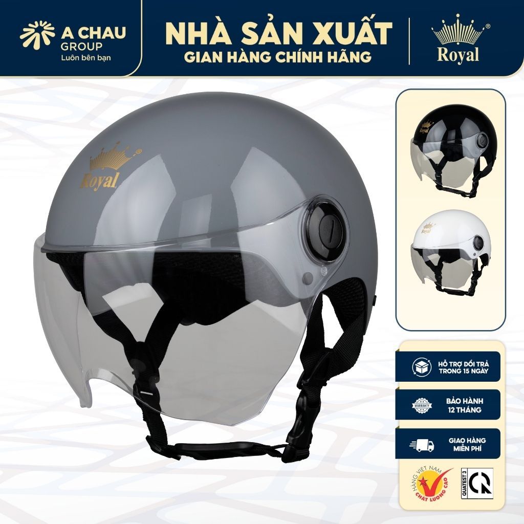 Mũ bảo hiểm nửa đầu Royal M162K có kính chắn gió màu trong chắn che mặt đi xe máy chính hãng