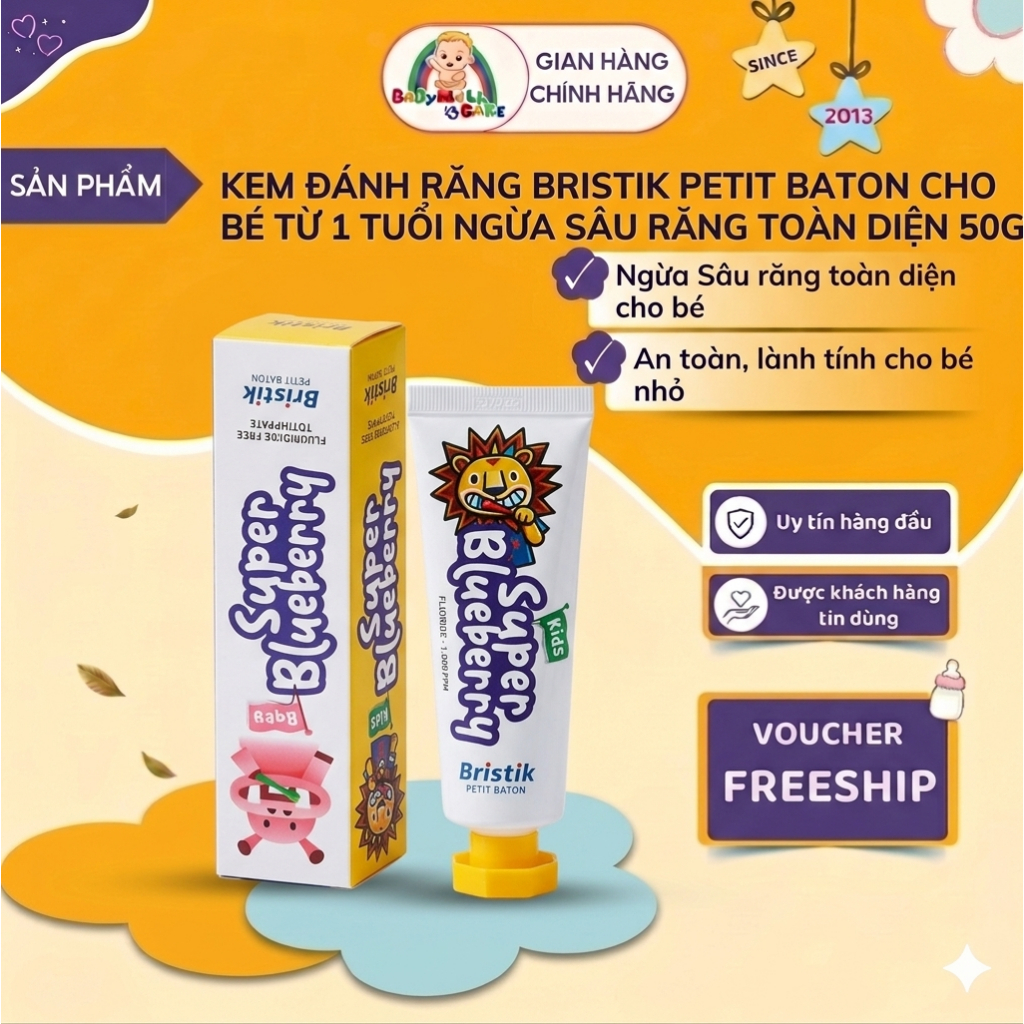 Kem đánh răng Bristik chống sâu răng toàn diện có Flouride cho bé 50g