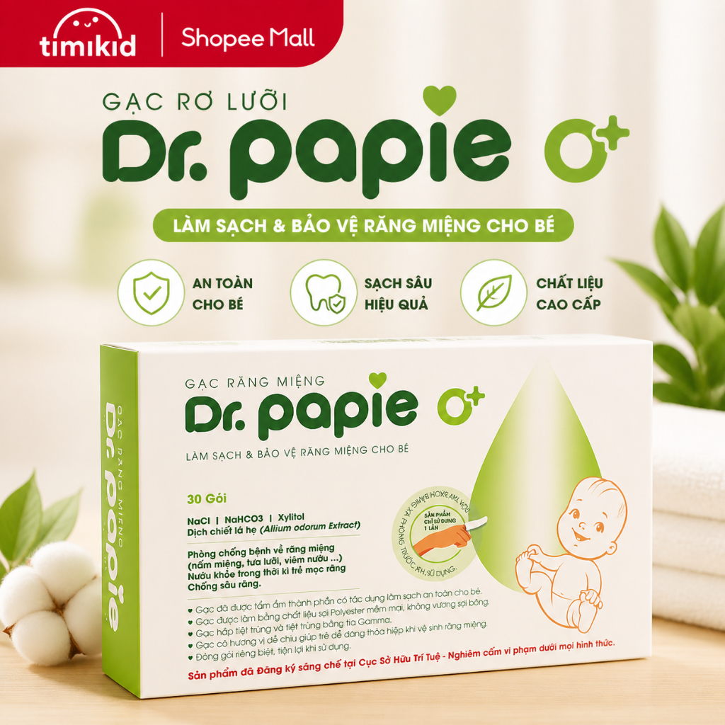 [CHÍNH HÃNG] Gạc Rơ Lưỡi Dr Papie Vệ Sinh Răng Miệng Cho Bé Chính Hãng, hộp 30 gói