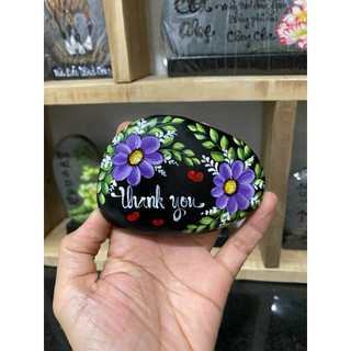 tranh thư pháp trên đá cuội chữ thank you tặng kèm đế trưng bày