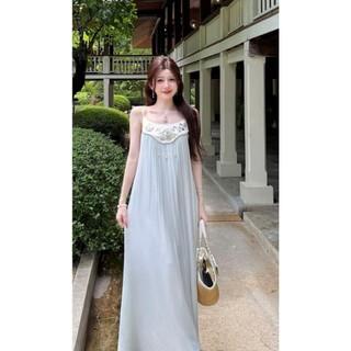 Váy Chấm Bi Vintage Dáng Maxi Xòe Nhẹ Thanh Lịch Nữ Tính, Đầm Xòe Dài Chấm Bi Cổ Vuông Tôn Dáng Dự Tiệc Cao Cấp