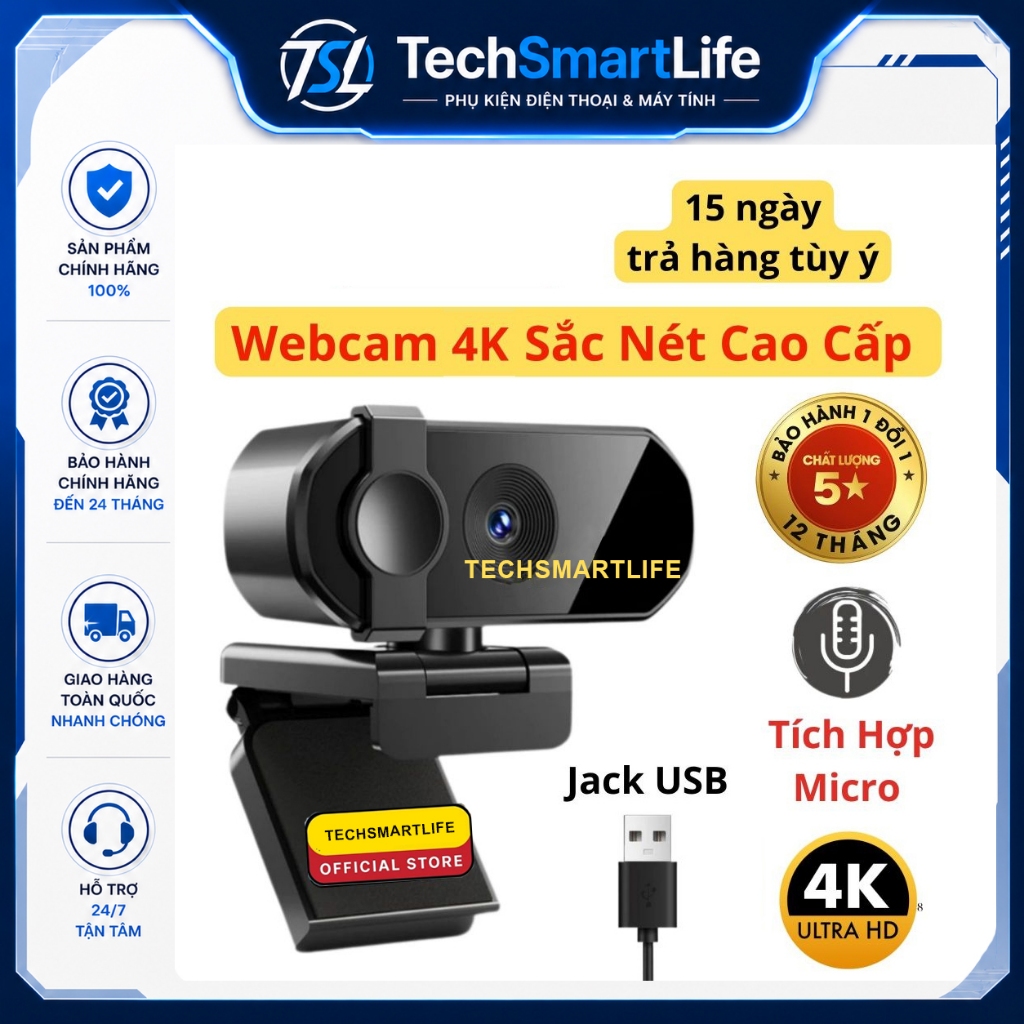Webcam 4k 2k Cao Cấp PC Laptop – Camera Livestream Chuyên Nghiệp Cho PC, Laptop, Tiktok, Youtube