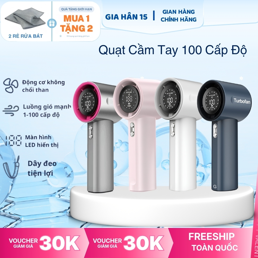 Quạt cầm tay mini S001 tích điện gió mạnh 16000 vòng/phút có dây đeo pin 4000mAh, màn hình LED Hiển 
