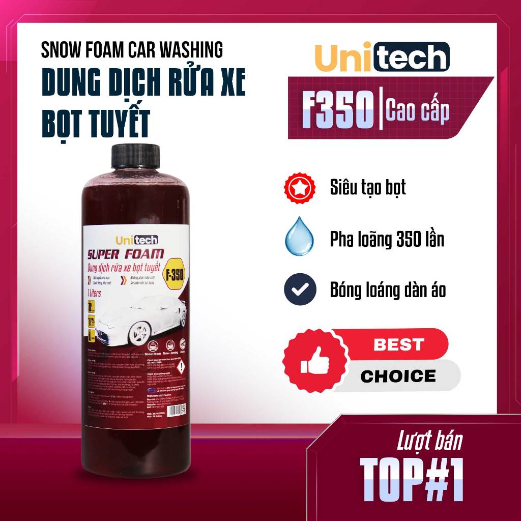 Nước Rửa Xe Cao Cấp SUPER FOAM F350 (1 Lít) Xà Bông Bọt Tuyết Siêu Đậm Đặc Rửa Xe Siêu Sạch UNITECH