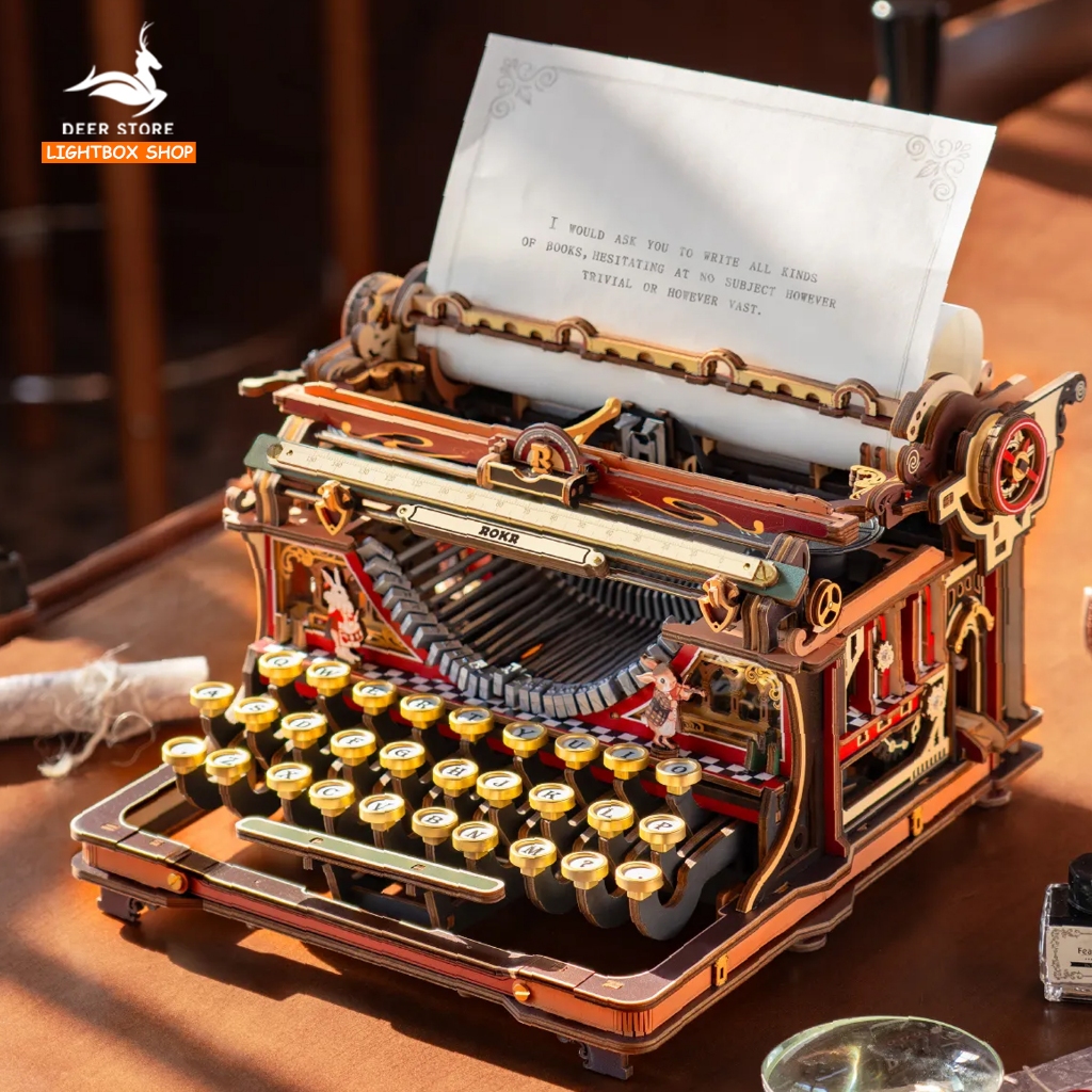 Mô hình Máy đánh chữ Robotime bằng gỗ ROKR Mechanical Typewriter LK703C. Đồ chơi lắp ráp Deer Store