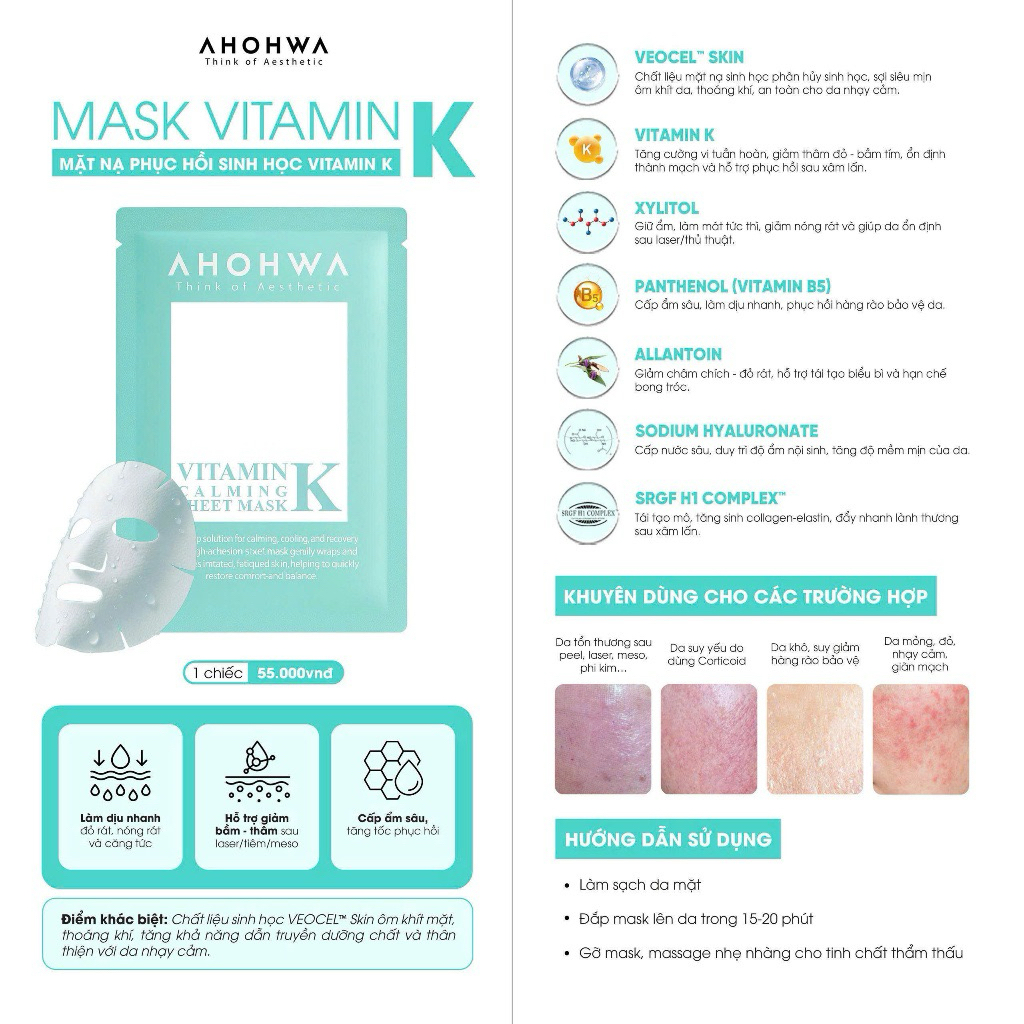 Mặt nạ phục hồi Vitamin K- Ahohwa Vitamin K Calming Sheet Mask