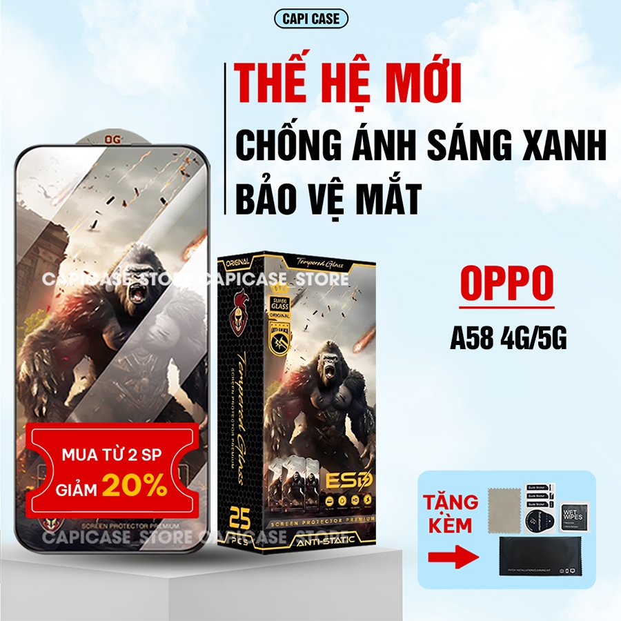 Kính cường lực Oppo A58 4G / A58 5G full màn trong suốt, chống ánh sáng xanh, bảo vệ mắt | KKCB CAPI