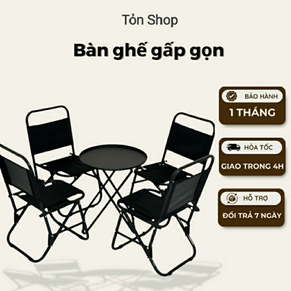Bộ Bàn Ghế Gấp Gọn 4 Ghế Kèm Bàn Tròn Mini – Chắc Chắn, Tiện Lợi, Dễ Gấp Gọn