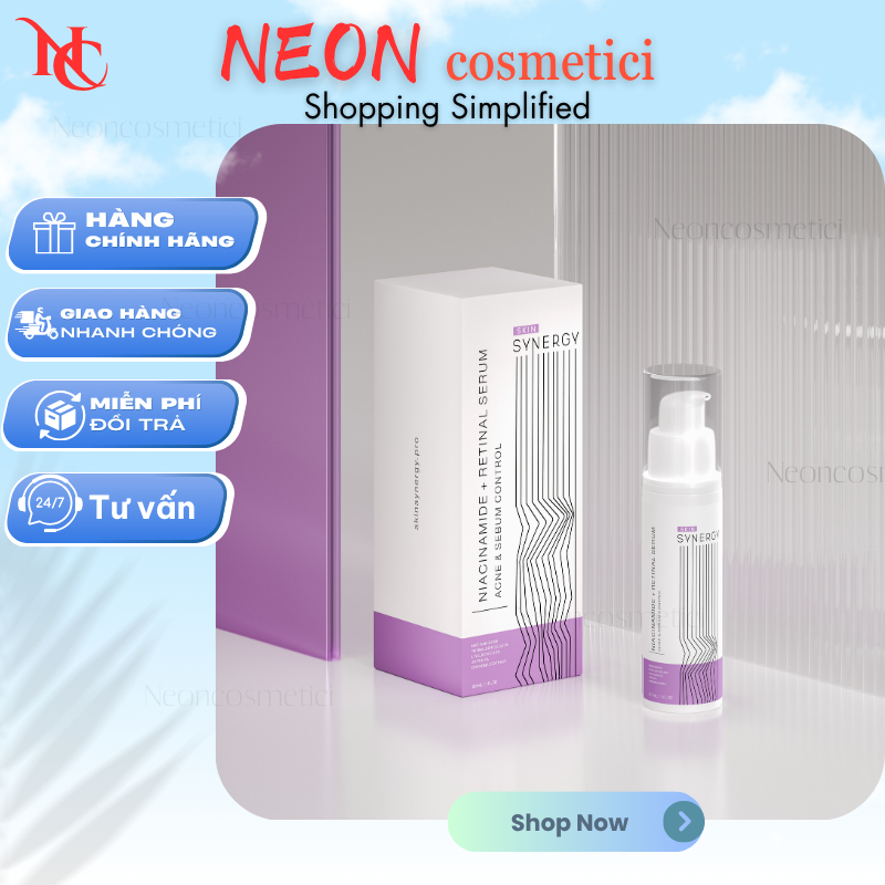 (Công ty) Serum Skin Synergy Niacinamide + Retinal giúp kiểm soát dầu, hỗ trợ giảm mụn 30ml