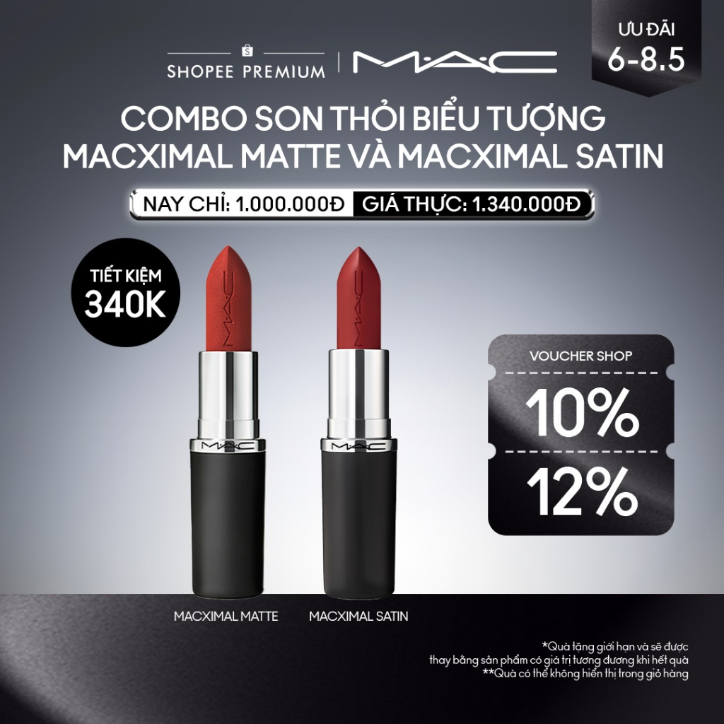 [ĐỘC QUYỀN 6-8.5] MAC - Bộ 2 món: Son thỏi MACXIMAL Matte Lipstick/Son MACximal Sleek Satin