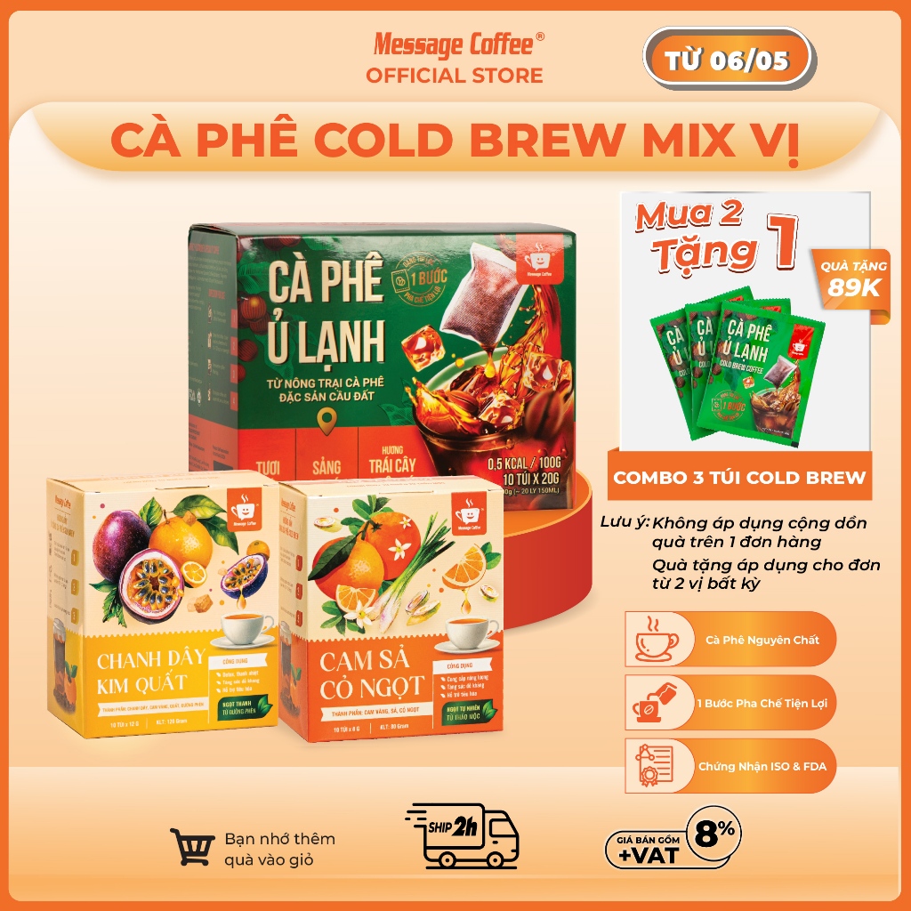 Cà phê Ủ Lạnh Cold Brew túi lọc Arabica Cầu Đất Mix Trái Cây Nhiệt Đới – Cafe tiện lợi từ Message Co