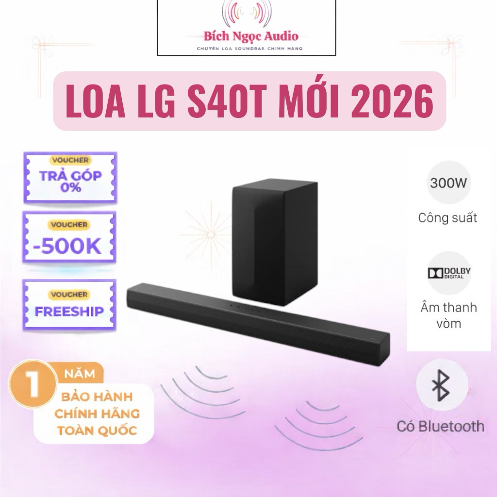 Loa thanh LG Soundbar S40T - 300W - 2.1ch - Âm thanh AI Sound Pro - Bảo hành 12 tháng