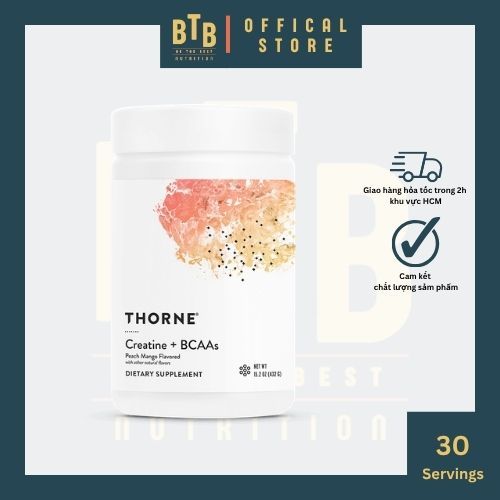 Bột hỗ trợ tăng sức mạnh THORNE CREATINE + BCAA - 30 lần dùng vị PEACH MANGO hỗ trợ phục hồi, tổng h