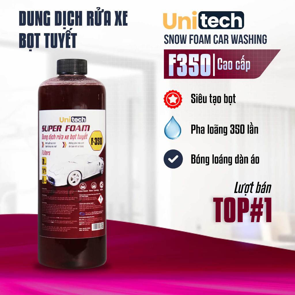 NƯỚC RỬA XE CAO CẤP SUPER FOAM F350 (1 Lít) Xà Bông Bọt Tuyết Siêu Đậm Đặc Rửa Xe Siêu Sạch UNITECH