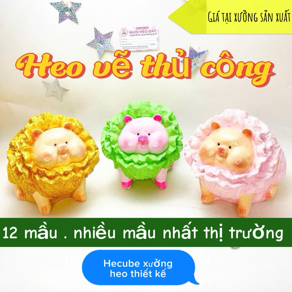Hecube Heo bắp cải tiết kiệm lỗ tròn 21cm thiết kế vẽ thủ công cute dễ thương
