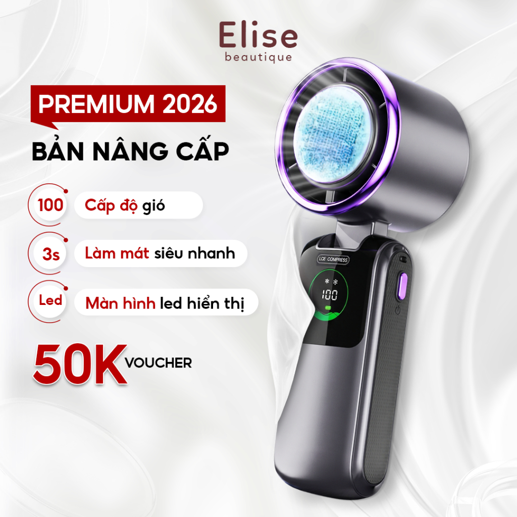 Quạt Cầm Tay Cao Cấp ELISE 100 cấp độ gió | 5000mAh | Sử dụng đến 20h | Bảo Hành Chính Hãng 12 Tháng