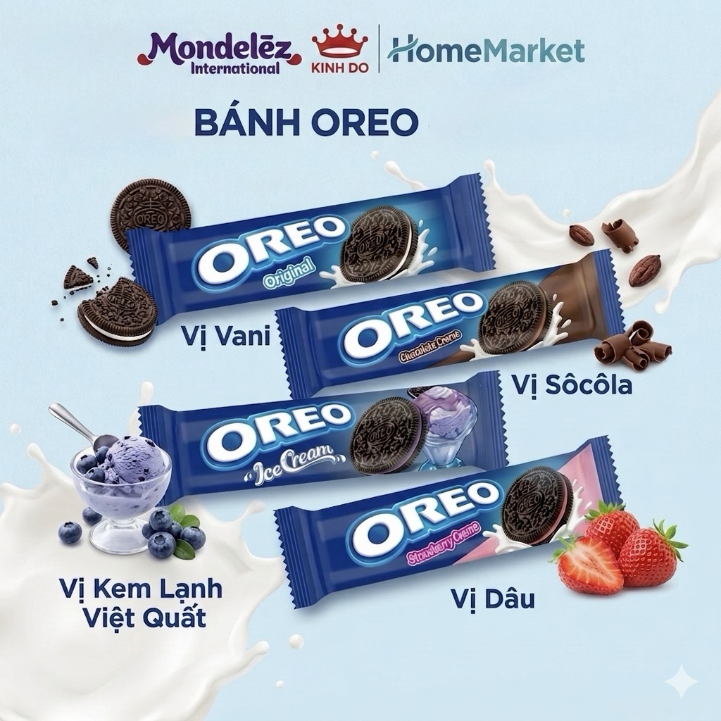 BÁNH QUY SOCOLA OREO 105g - ( VANI, DÂU, VIỆT QUẤT, SÔCLA, CAM)