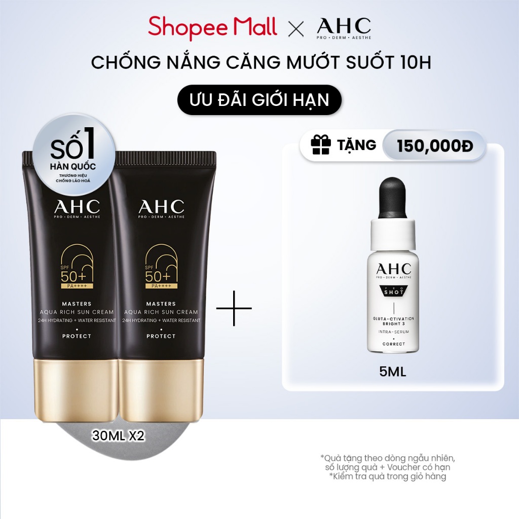 Kem chống nắng AHC phổ rộng 400nm căng mướt da chuẩn Hàn Masters Aqua Rich Sun Cream
